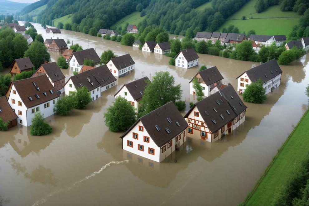 Residential houses in flooded area