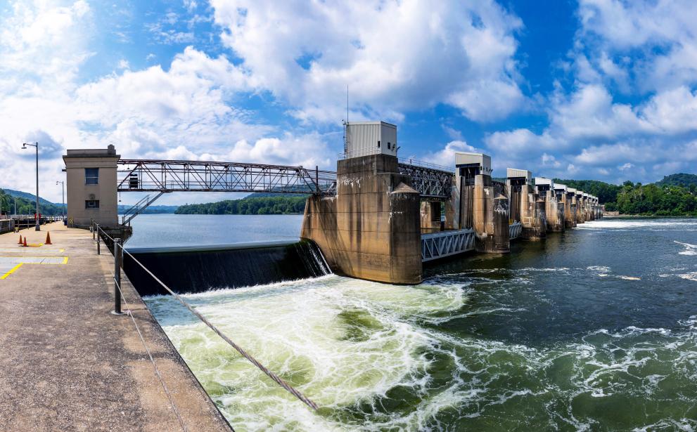Water passing through a dam
