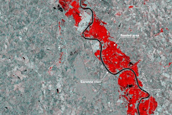 A month of flood alerts in France, Copernicus Sentinel-1 imagery (2026), processed by EUSPA