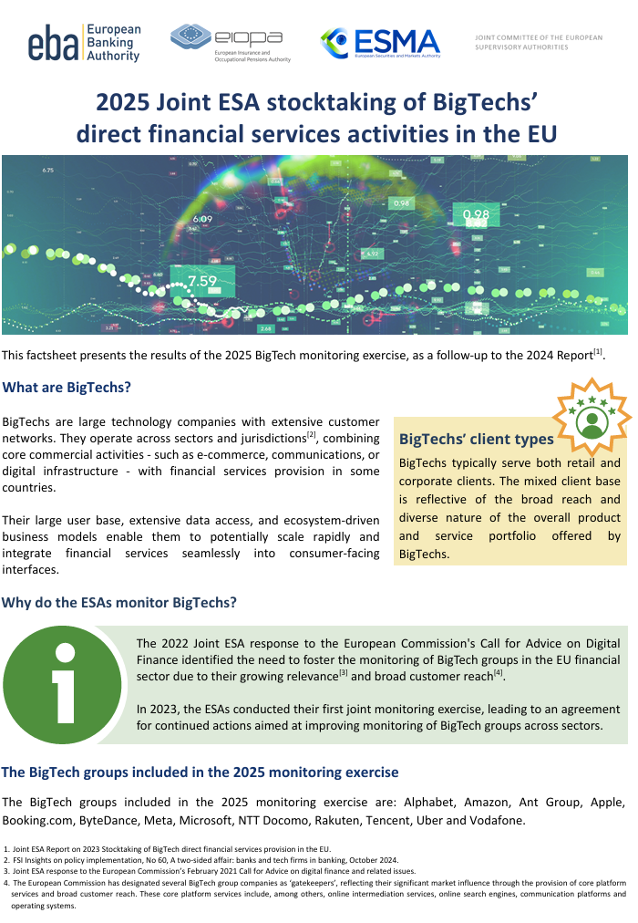 Factsheet: 2025 Joint ESA stocktaking of BigTechs’ direct financial services activities in the EU